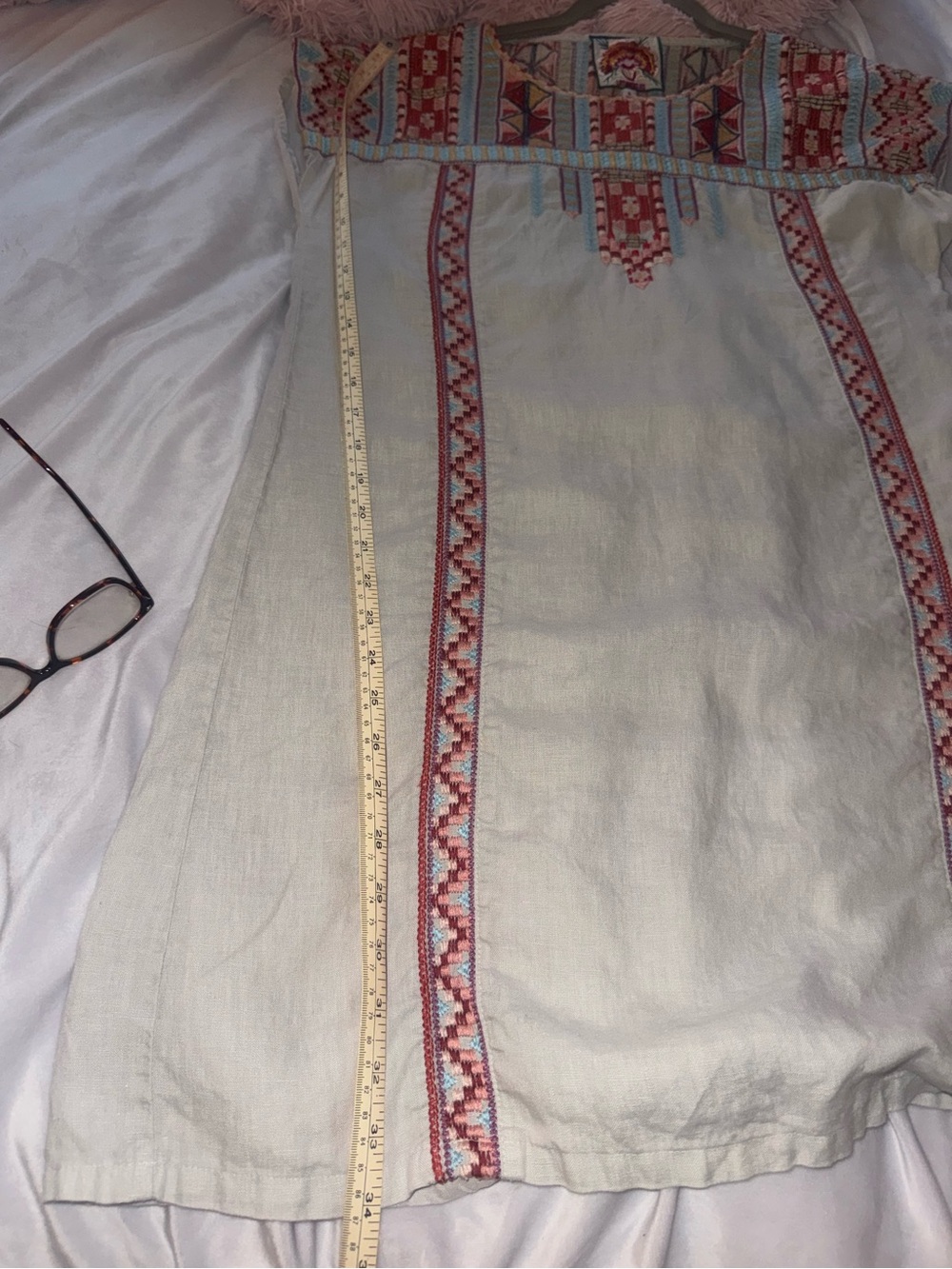 Johnny Was Ezra 100% Linen Embroidered Shift Tunic Dress Small Boho - Picture 5 of 7